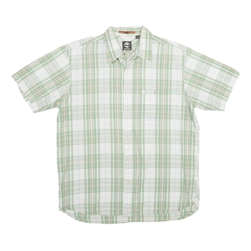 TIMBERLAND Mens White & Green Checked Cotton Blend Shirt L Casual Summer