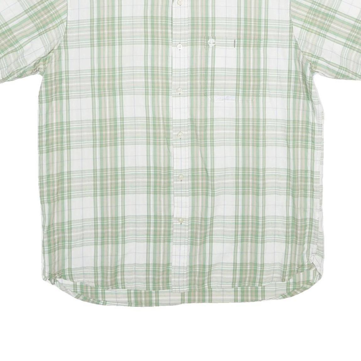 TIMBERLAND Mens White & Green Checked Cotton Blend Shirt L Casual Summer