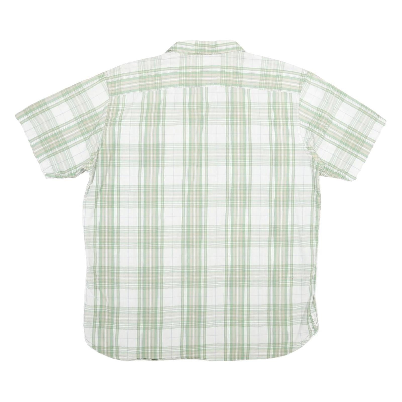 TIMBERLAND Mens White & Green Checked Cotton Blend Shirt L Casual Summer