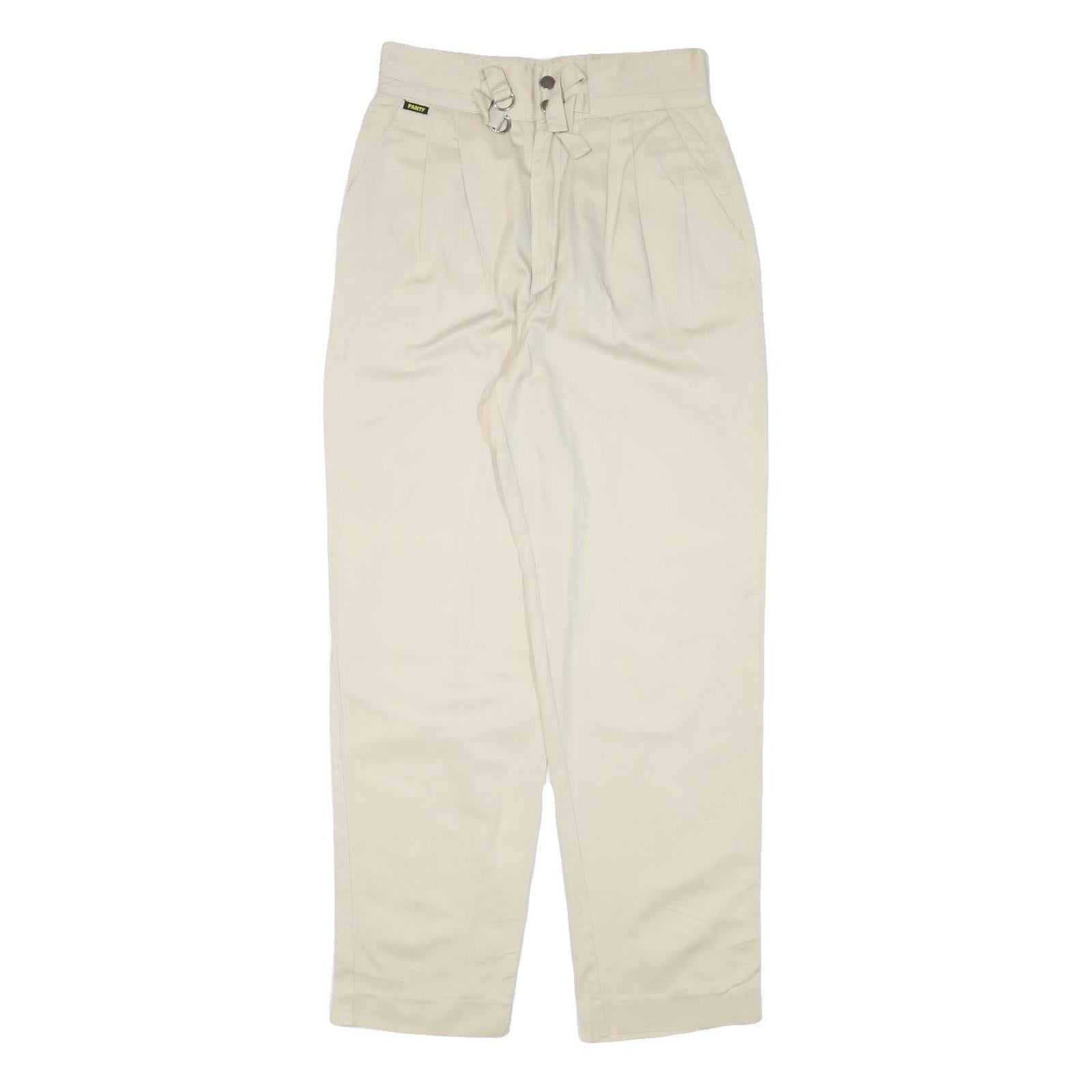 FANTY Womens Cotton Blend Cream Relaxed Straight Trousers W27 L29 Casual Wear