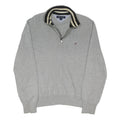 TOMMY HILFIGER Mens Grey Cotton Blend Patterned Pullover Jumper M Stripe Collar
