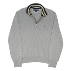 TOMMY HILFIGER Mens Grey Cotton Blend Patterned Pullover Jumper M Stripe Collar