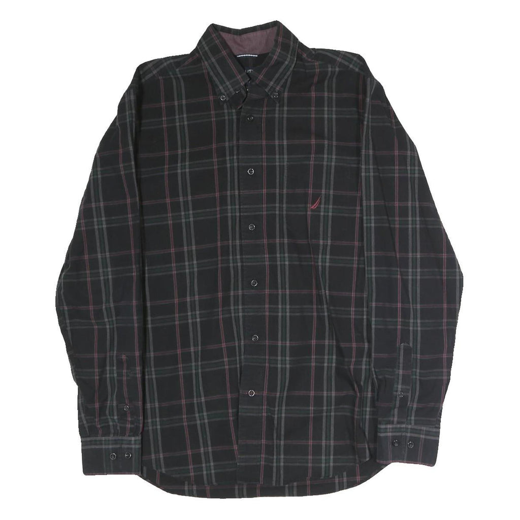 NAUTICA Mens Black & Grey Check Shirt M Cotton Long Sleeve Button-Down Collar
