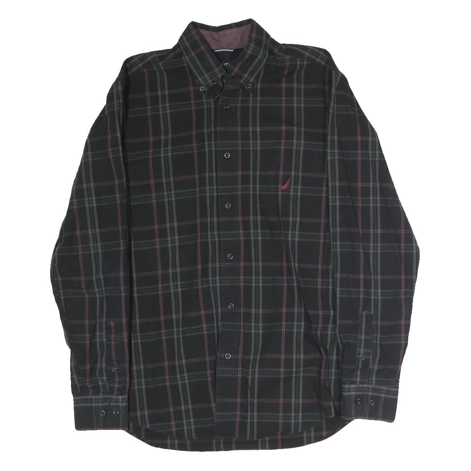 NAUTICA Mens Black & Grey Check Shirt M Cotton Long Sleeve Button-Down Collar