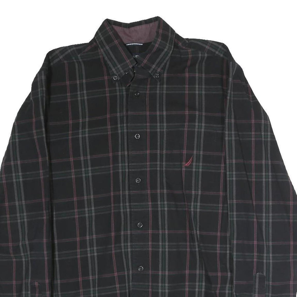 NAUTICA Mens Black & Grey Check Shirt M Cotton Long Sleeve Button-Down Collar