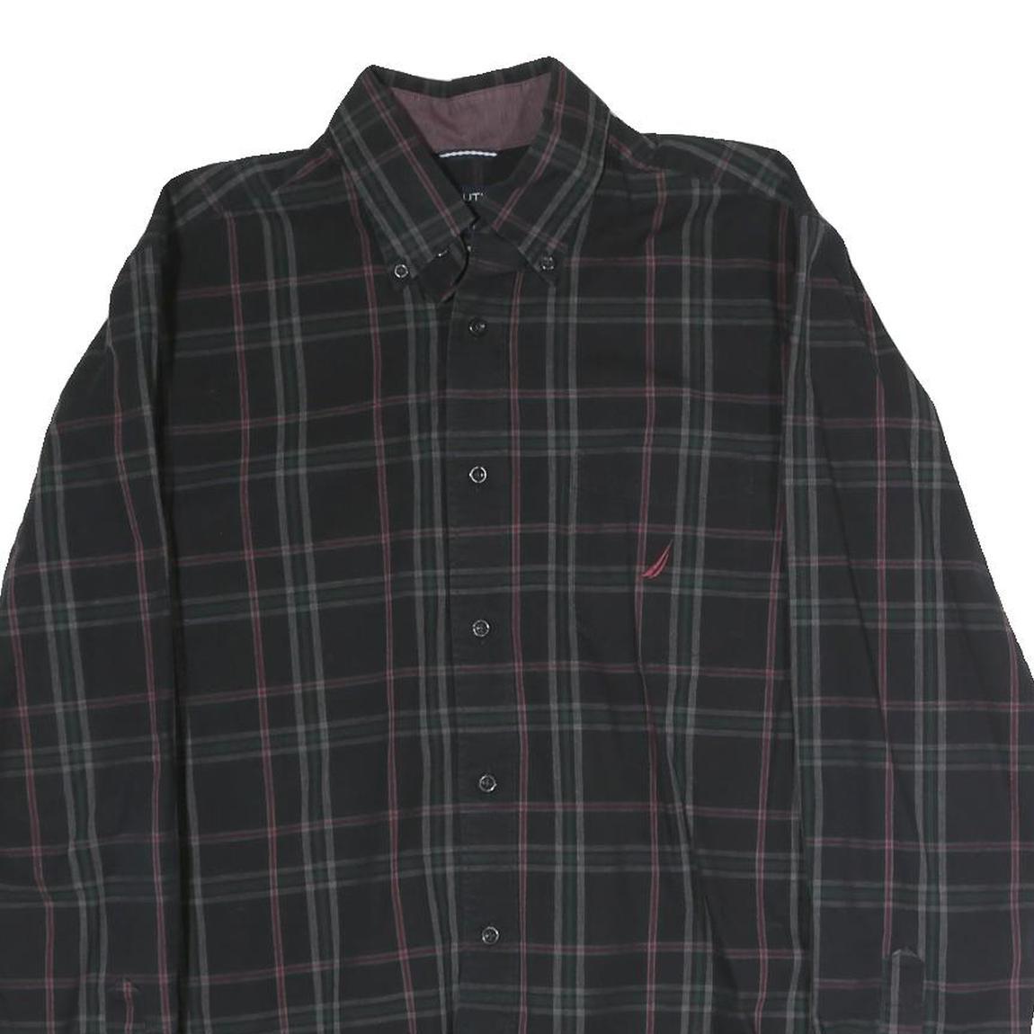 NAUTICA Mens Black & Grey Check Shirt M Cotton Long Sleeve Button-Down Collar