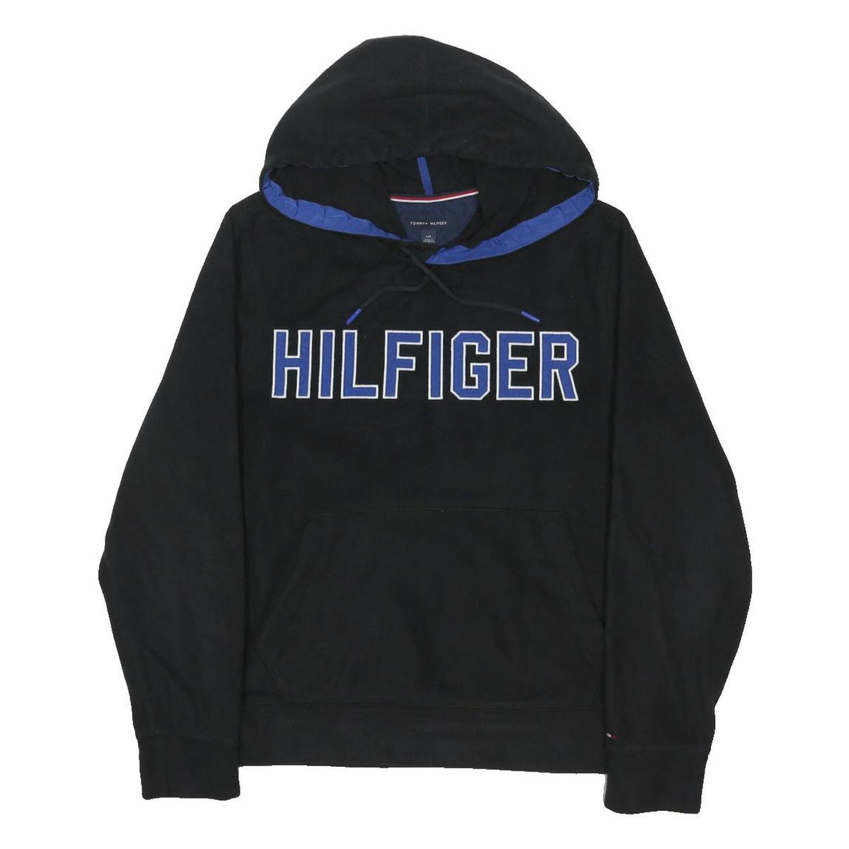 TOMMY HILFIGER Mens Black Hoodie S Hilfiger Logo Pullover Hooded Sweatshirt
