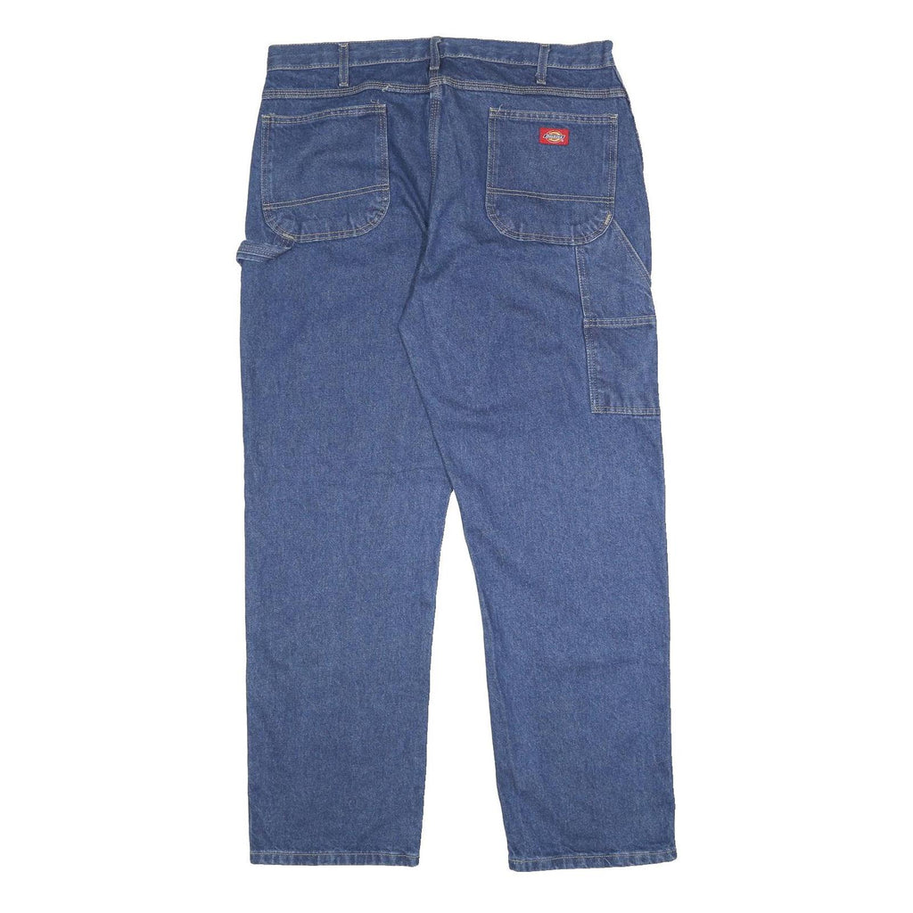 DICKIES Mens Blue Denim Relaxed Straight Fit Cotton Medium Wash W38 L32 Workwear