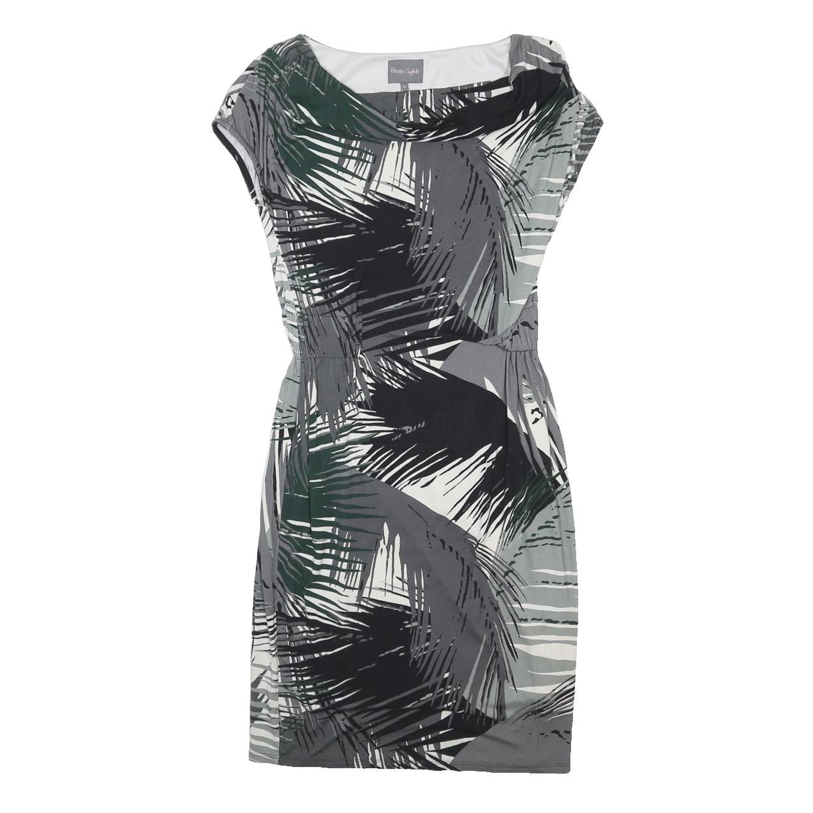 PHASE EIGHT Womens Grey Black White Leaf Print Sheath Dress Viscose Blend UK 10