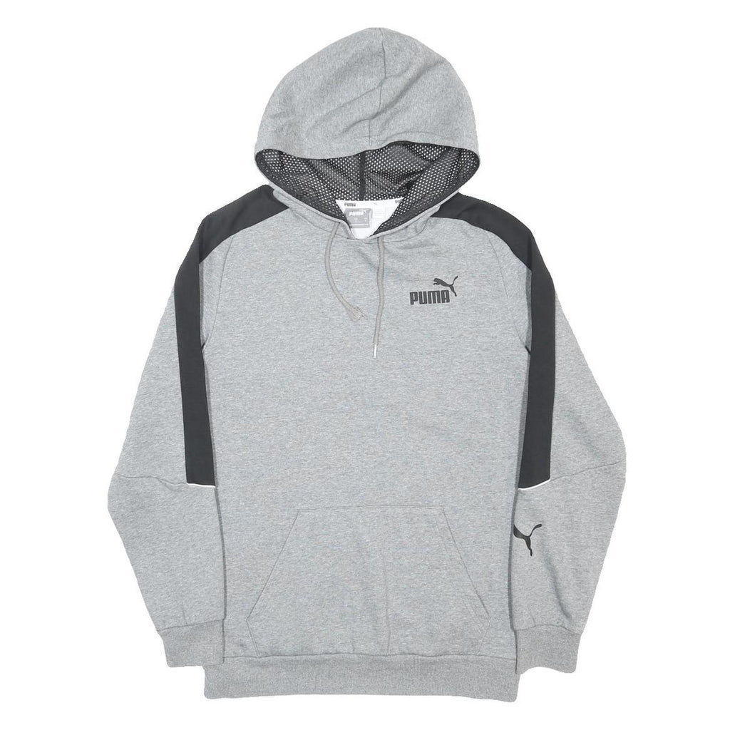 PUMA Mens Grey & Black Hoodie S Cotton Blend Pullover Sportswear Casual