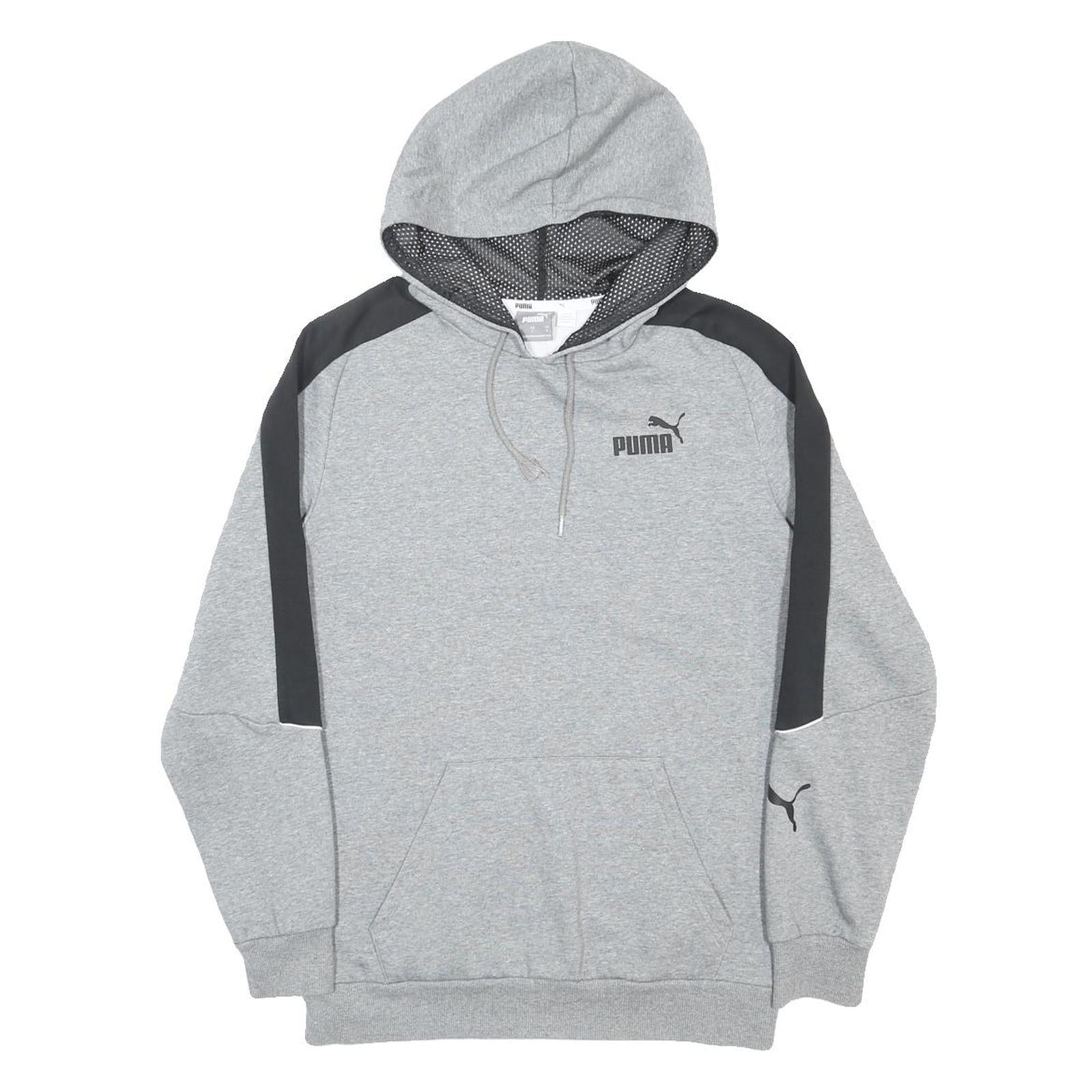 PUMA Mens Grey & Black Hoodie S Cotton Blend Pullover Sportswear Casual