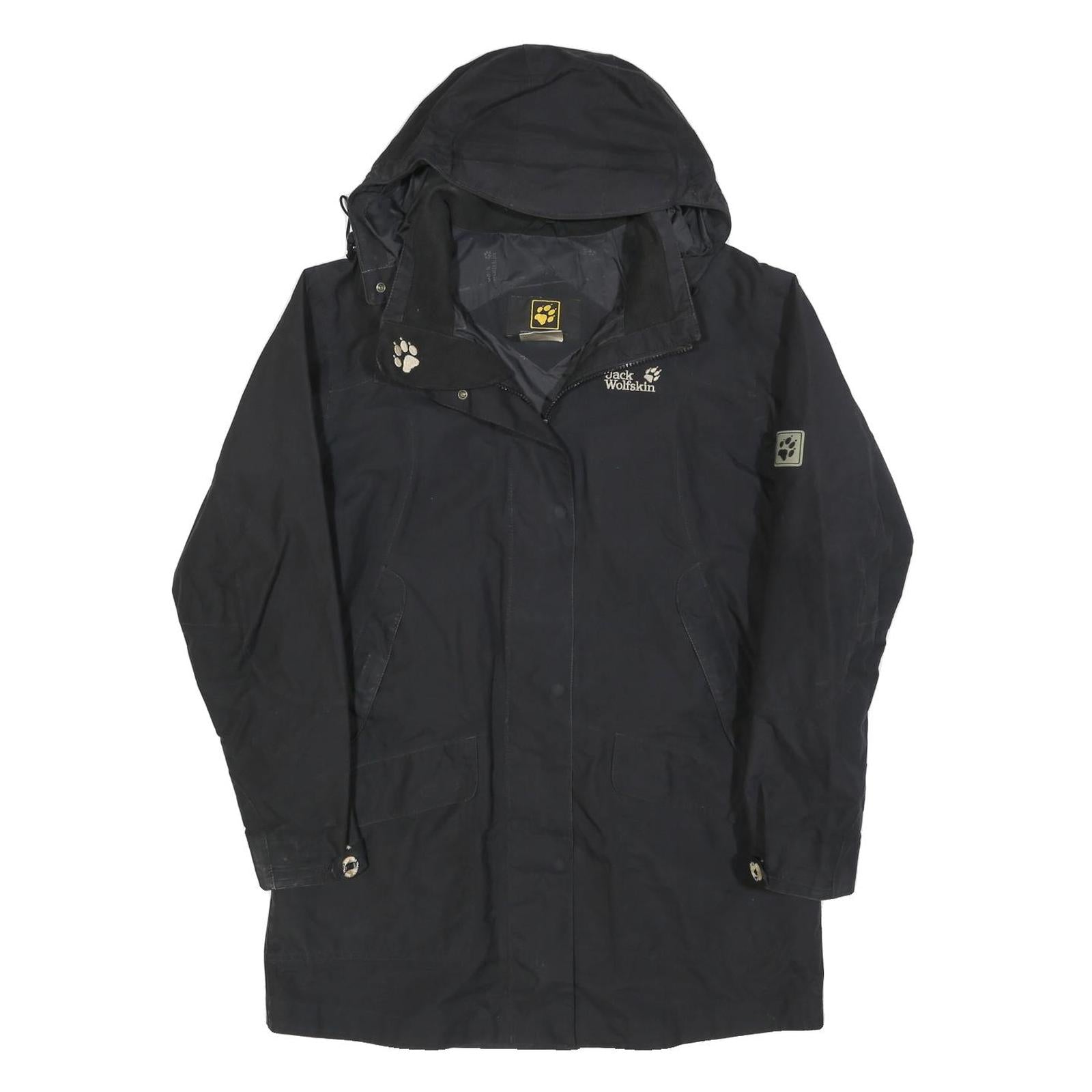 JACK WOLFSKIN Womens Black Outdoor Jacket UK 16 Polyester Blend Zip Hooded