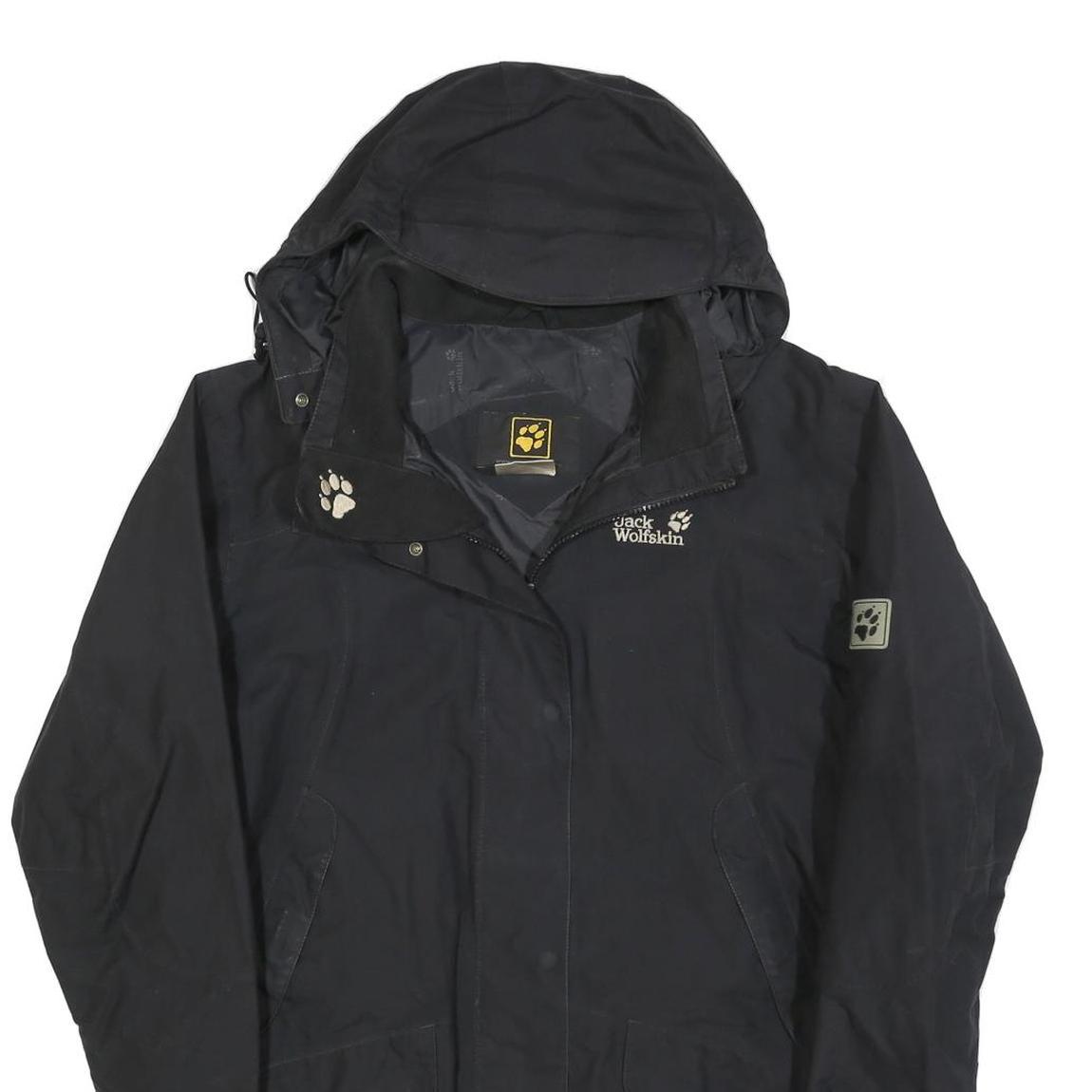 JACK WOLFSKIN Womens Black Outdoor Jacket UK 16 Polyester Blend Zip Hooded