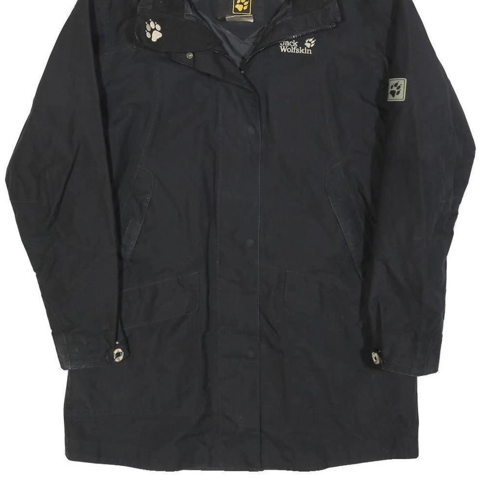 JACK WOLFSKIN Womens Black Outdoor Jacket UK 16 Polyester Blend Zip Hooded