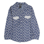 Womens Blue Floral Cotton Blend Shirt S Lace Pocket Detail Casual Elegant