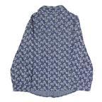 Womens Blue Floral Cotton Blend Shirt S Lace Pocket Detail Casual Elegant
