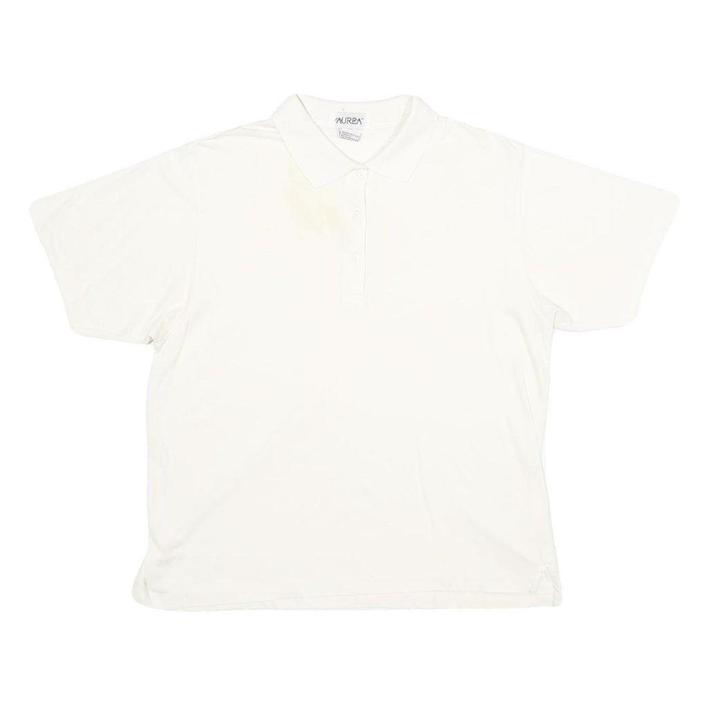 AUREA Mens White Short Sleeve Plain Polo Shirt L Cotton Blend Classic