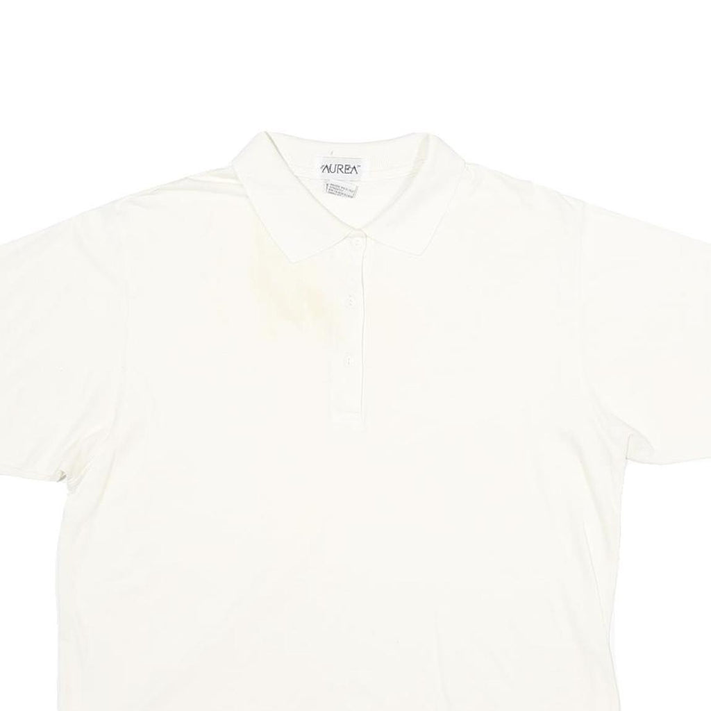 AUREA Mens White Short Sleeve Plain Polo Shirt L Cotton Blend Classic