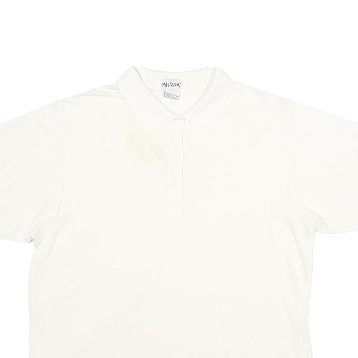 AUREA Mens White Short Sleeve Plain Polo Shirt L Cotton Blend Classic