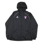 ADIDAS Mens Black Nylon Track Jacket L Plain Hooded Zip Sports Casual