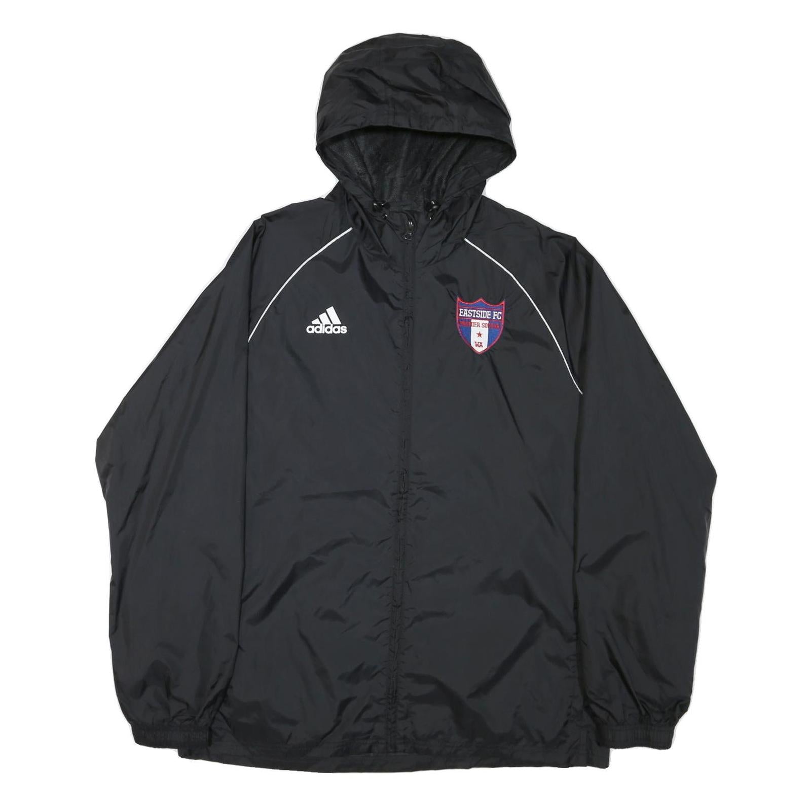 ADIDAS Mens Black Nylon Track Jacket L Plain Hooded Zip Sports Casual