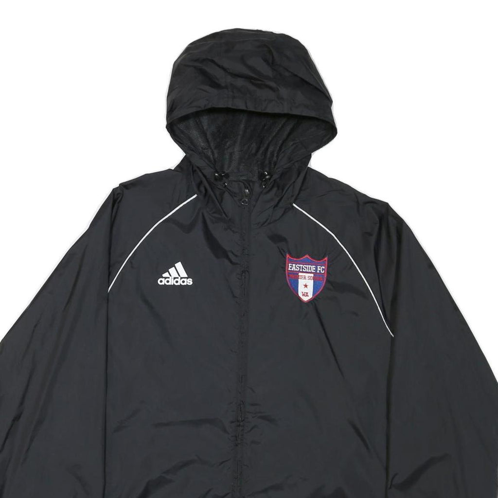 ADIDAS Mens Black Nylon Track Jacket L Plain Hooded Zip Sports Casual