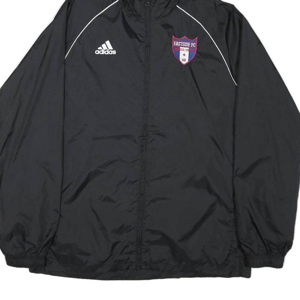 ADIDAS Mens Black Nylon Track Jacket L Plain Hooded Zip Sports Casual