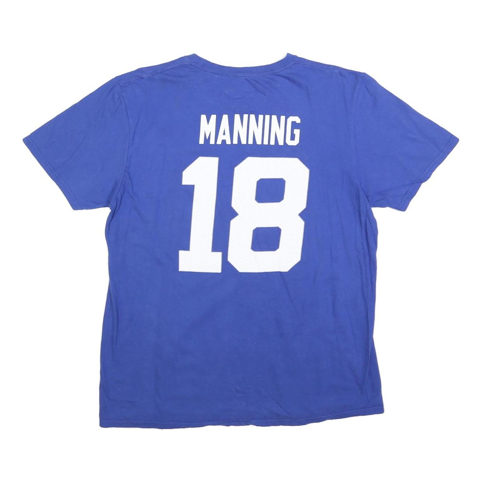 FANATICS Mens Blue Manning Graphic T-Shirt L Short Sleeve Crew Neck Sports