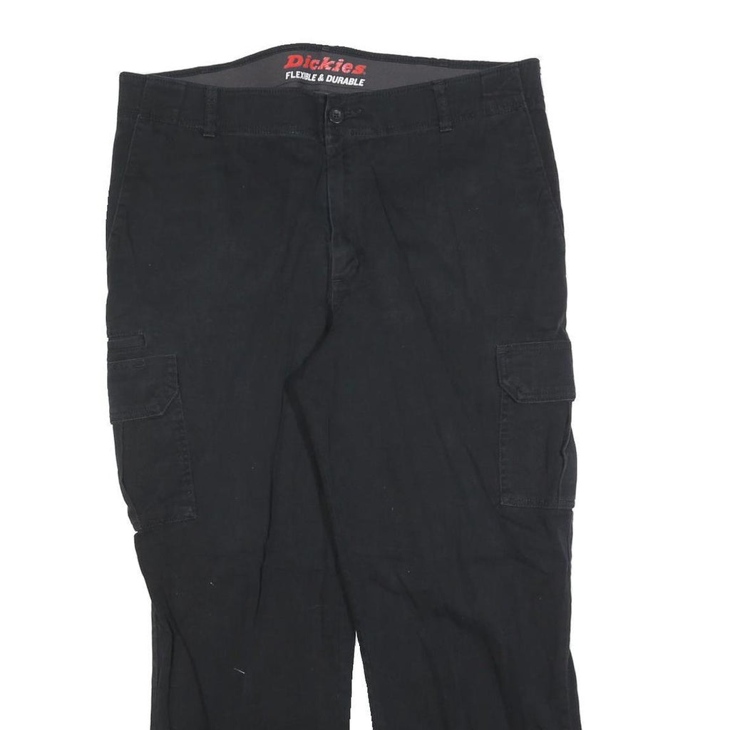 DICKIES Mens Cotton Blend Black Regular Cargo Trousers W36 L28 Workwear Zip