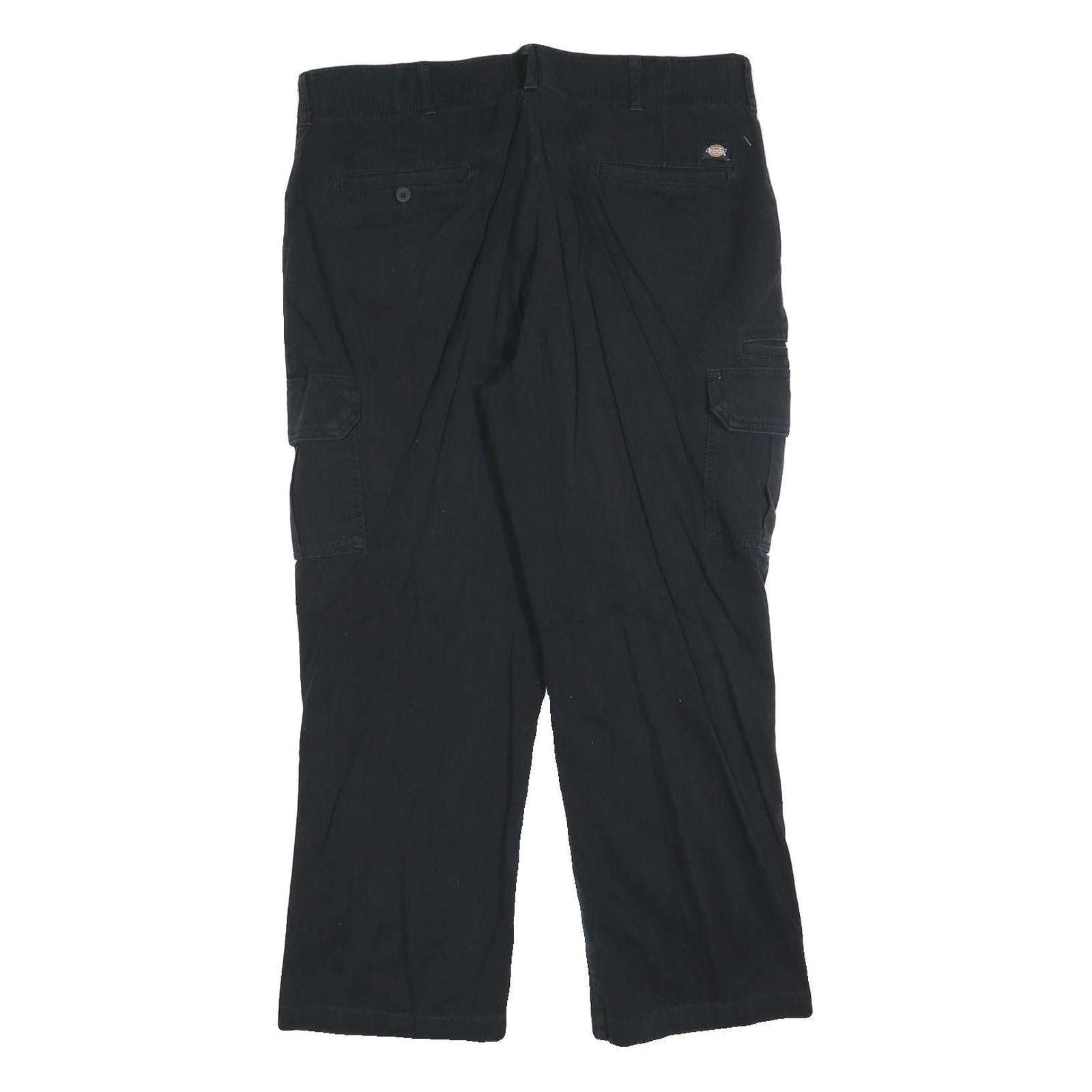DICKIES Mens Cotton Blend Black Regular Cargo Trousers W36 L28 Workwear Zip