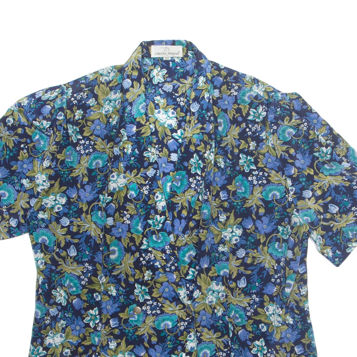 CAROLINA PEDRONI Womens Printed Blouse Blue V-Neck Floral L