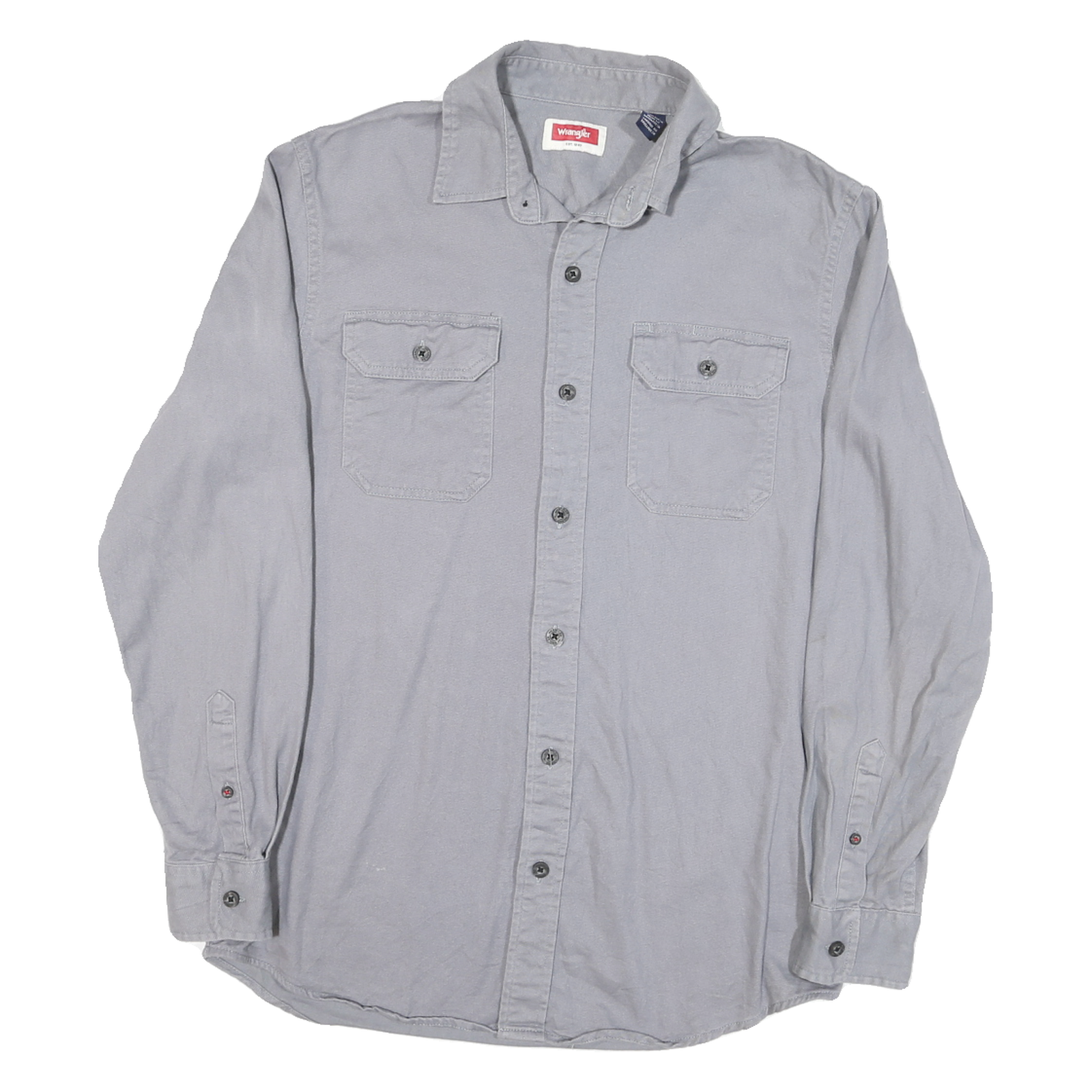 WRANGLER Mens Grey Plain Shirt S Button-Up Cotton Blend Casual Durable