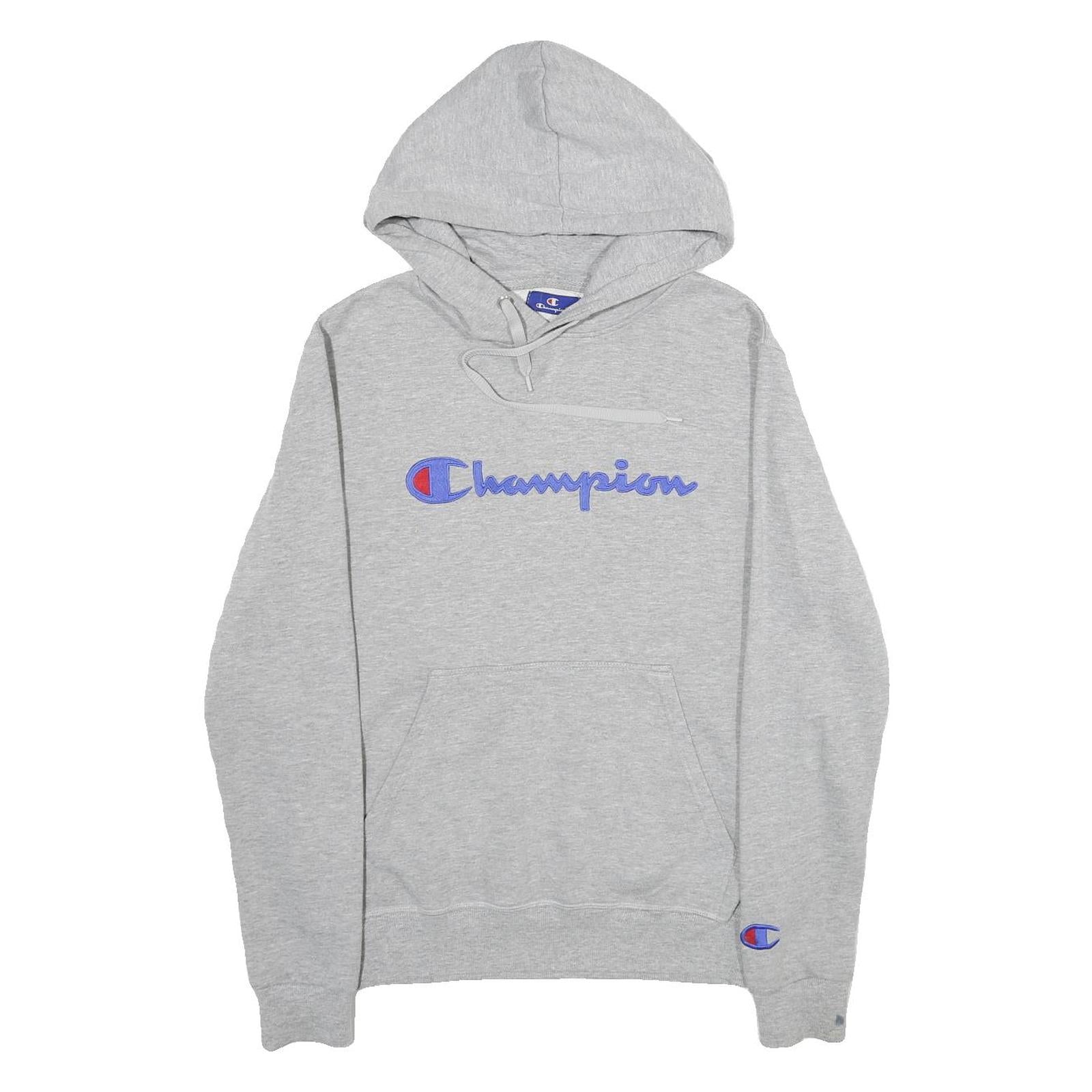 CHAMPION Mens Grey Hoodie S Classic Logo Pullover Drawstring Hooded Sweatshirt