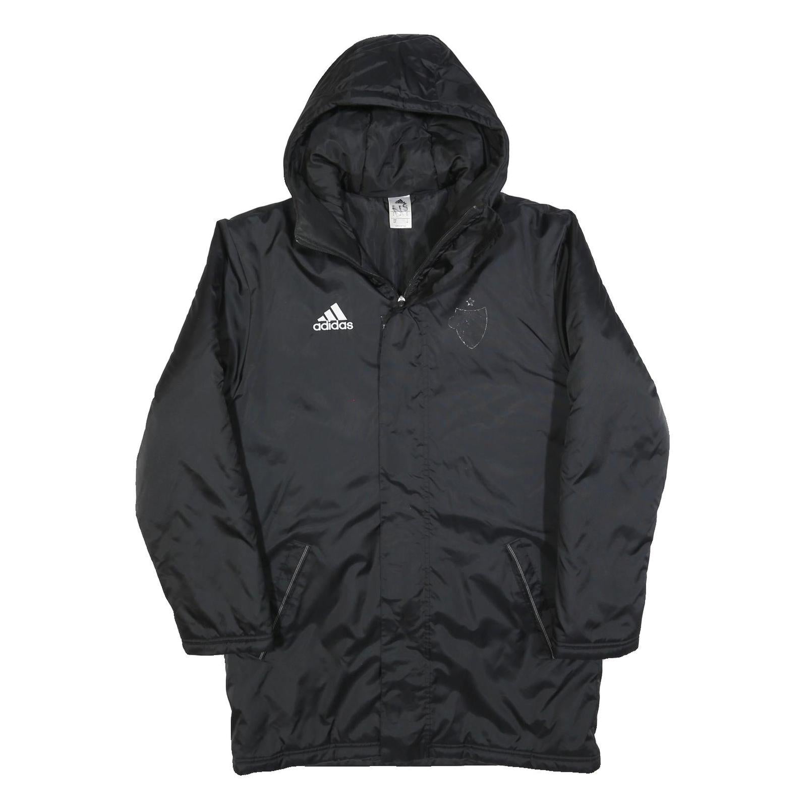 ADIDAS Mens Black Track Jacket S Polyester Blend Zip Hooded Plain Sports Coat