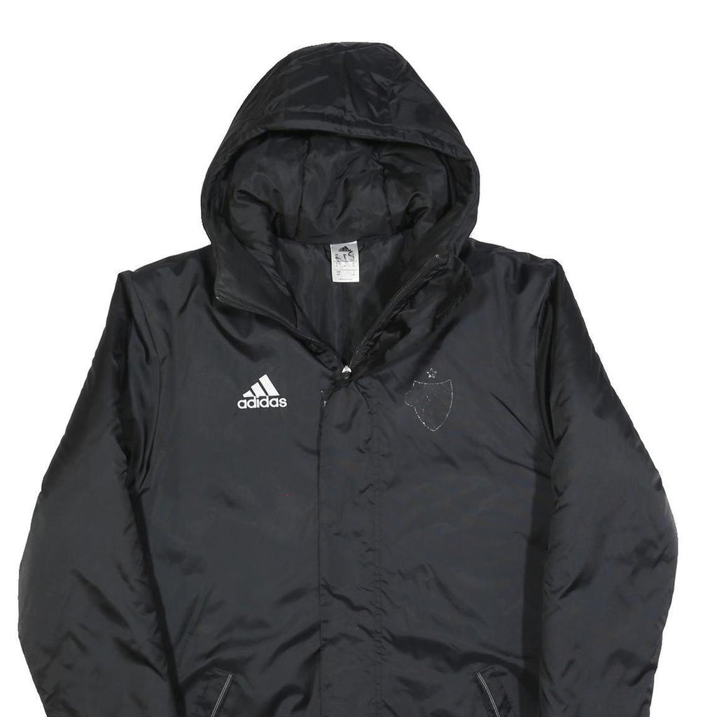 ADIDAS Mens Black Track Jacket S Polyester Blend Zip Hooded Plain Sports Coat