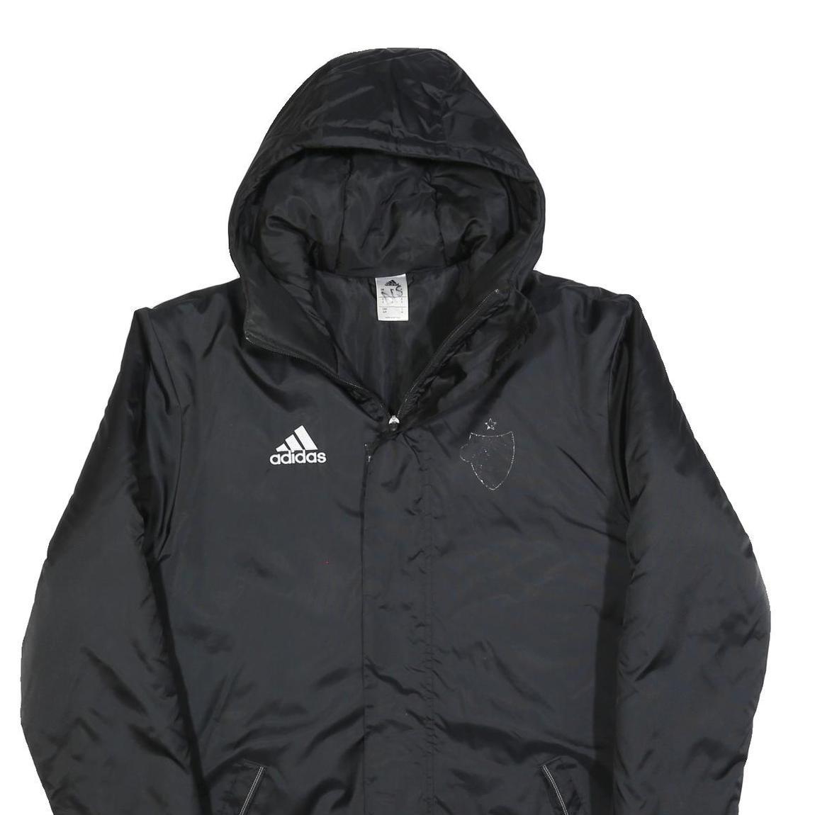 ADIDAS Mens Black Track Jacket S Polyester Blend Zip Hooded Plain Sports Coat