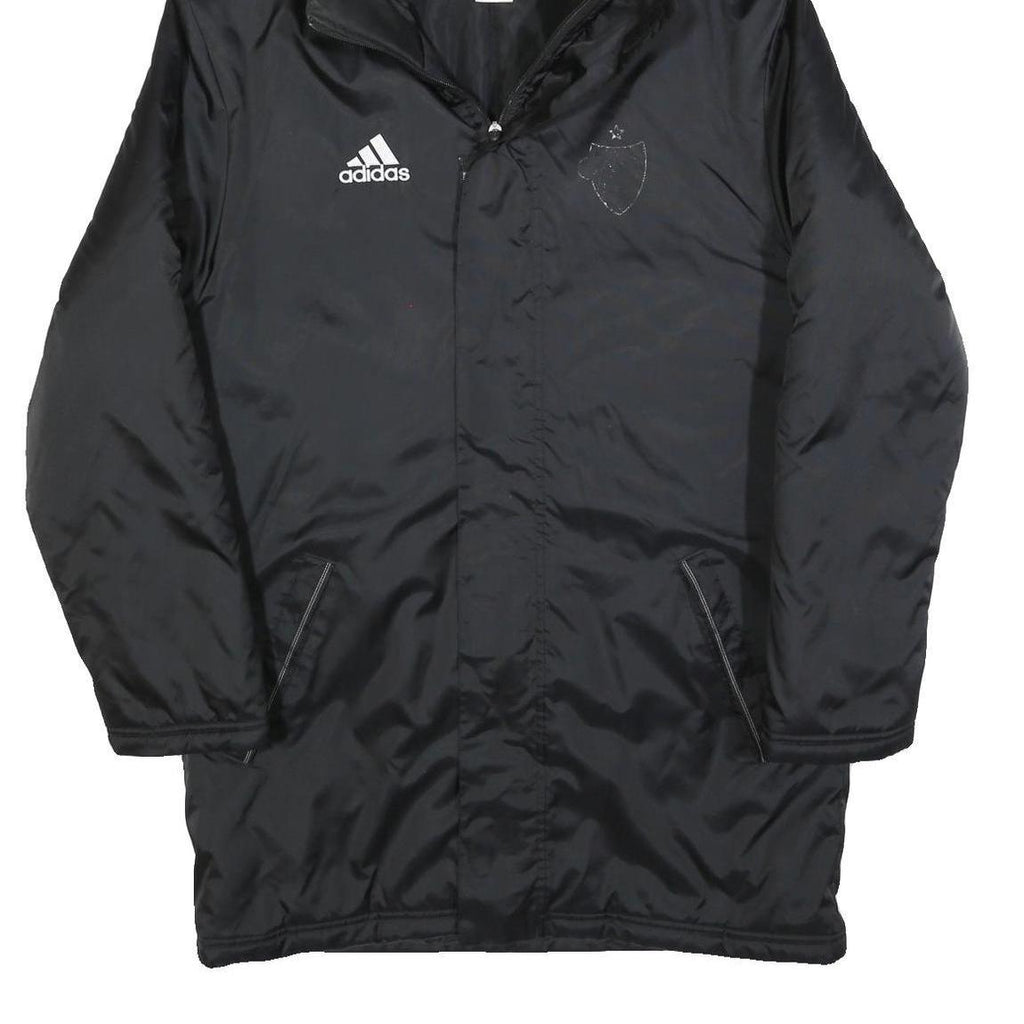 ADIDAS Mens Black Track Jacket S Polyester Blend Zip Hooded Plain Sports Coat