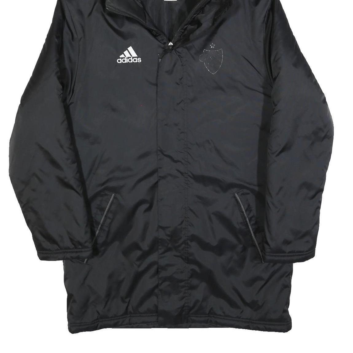 ADIDAS Mens Black Track Jacket S Polyester Blend Zip Hooded Plain Sports Coat