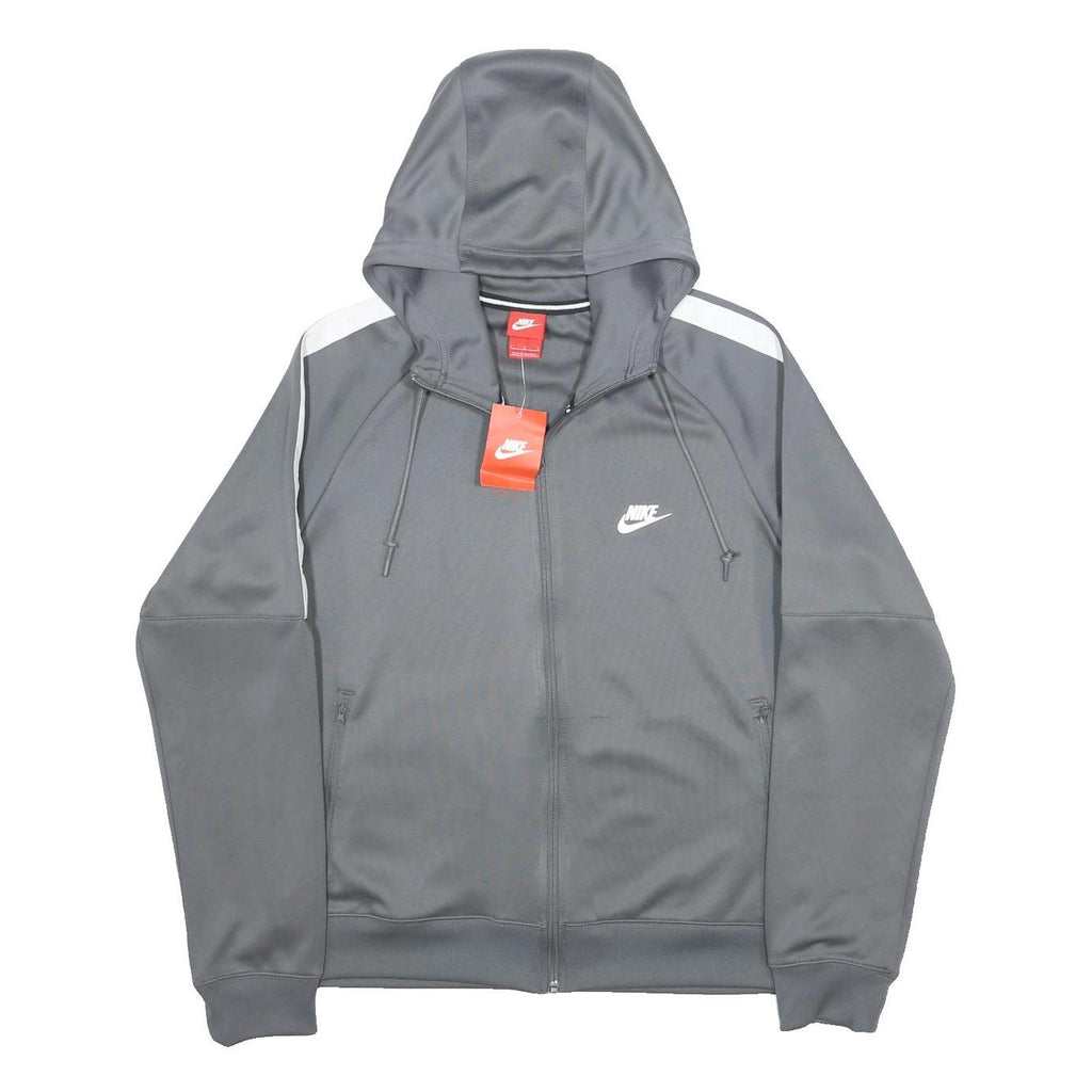 NIKE Mens Grey & White Zip Up Hoodie L Polyester Sportswear Casual Outerwear