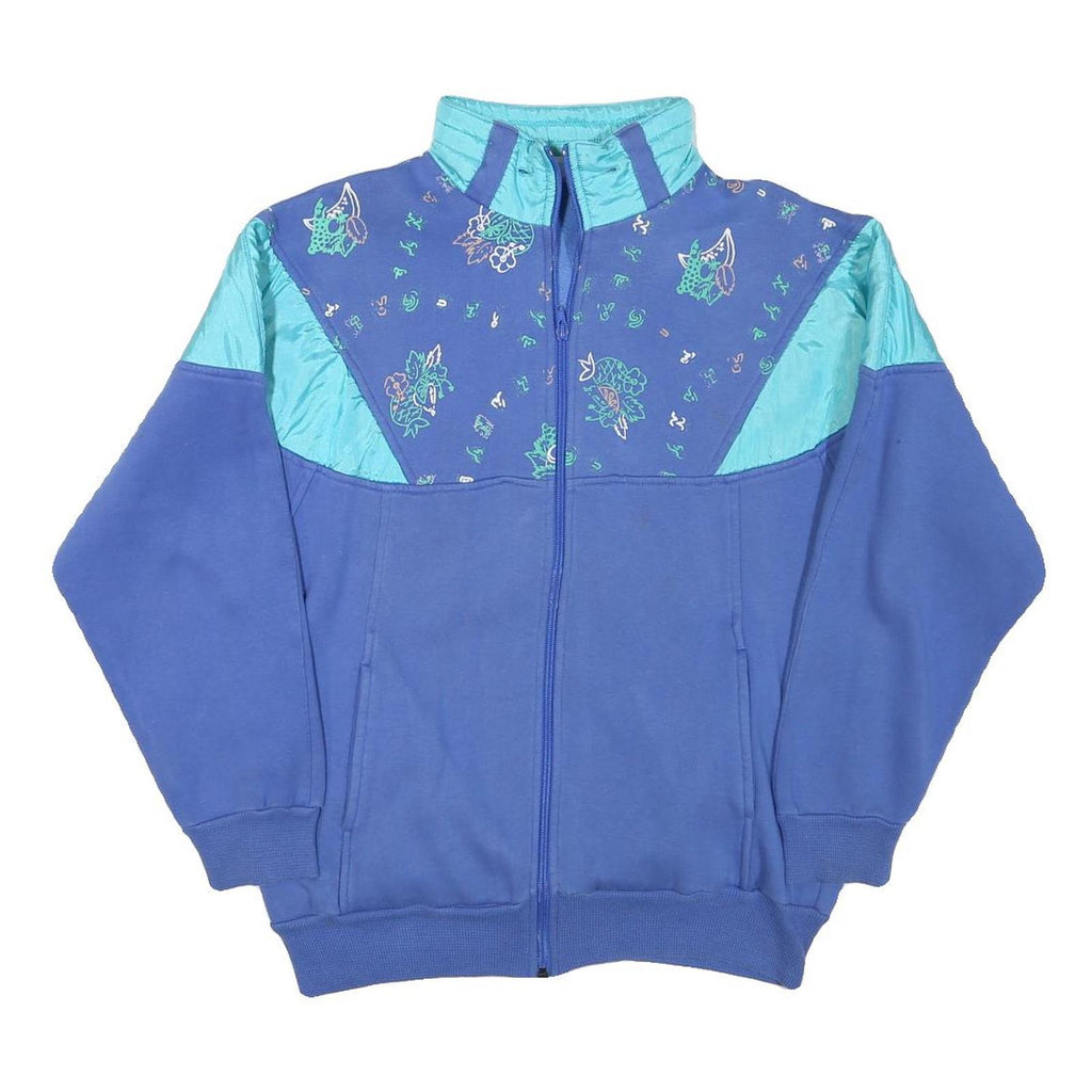 KELLY Womens Blue Aqua Cotton Blend Jacket S Printed Zip Casual Retro 1980s