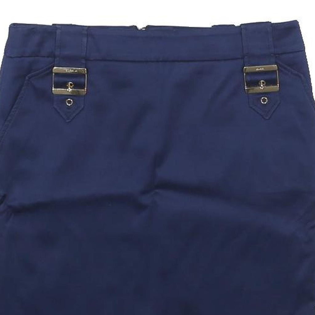 GUCCI Womens Blue Mini Cotton Blend Pencil Skirt Size M Buckle Detail Elegant