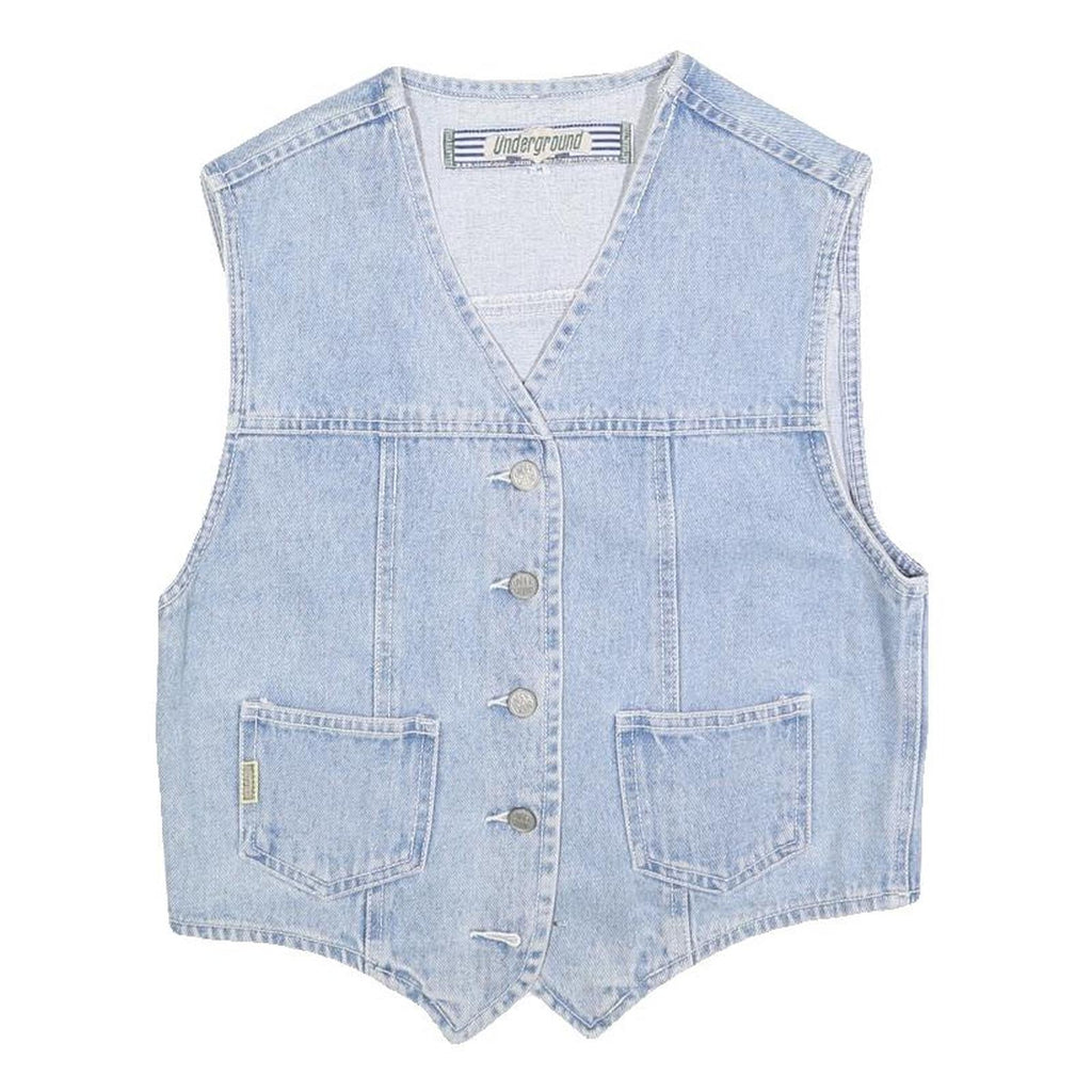 UNDERGROUND Womens Blue Denim Waistcoat M Cotton Blend Button Plain Casual