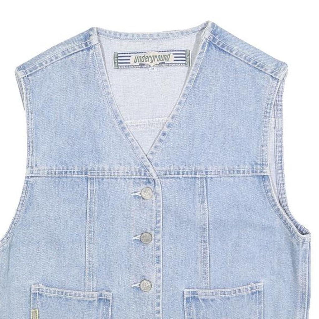 UNDERGROUND Womens Blue Denim Waistcoat M Cotton Blend Button Plain Casual