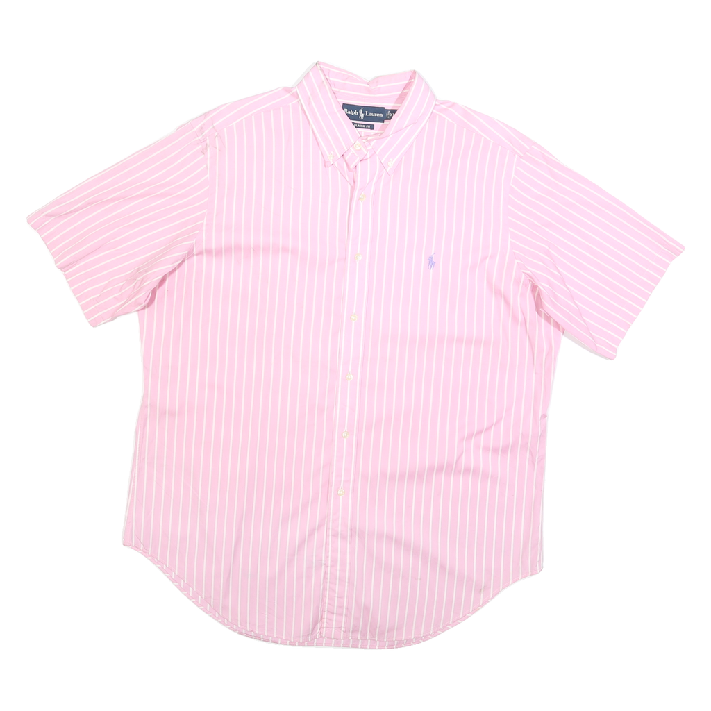 RALPH LAUREN Mens Pink & White Striped Shirt XXS Button-Down Short Sleeve Cotton