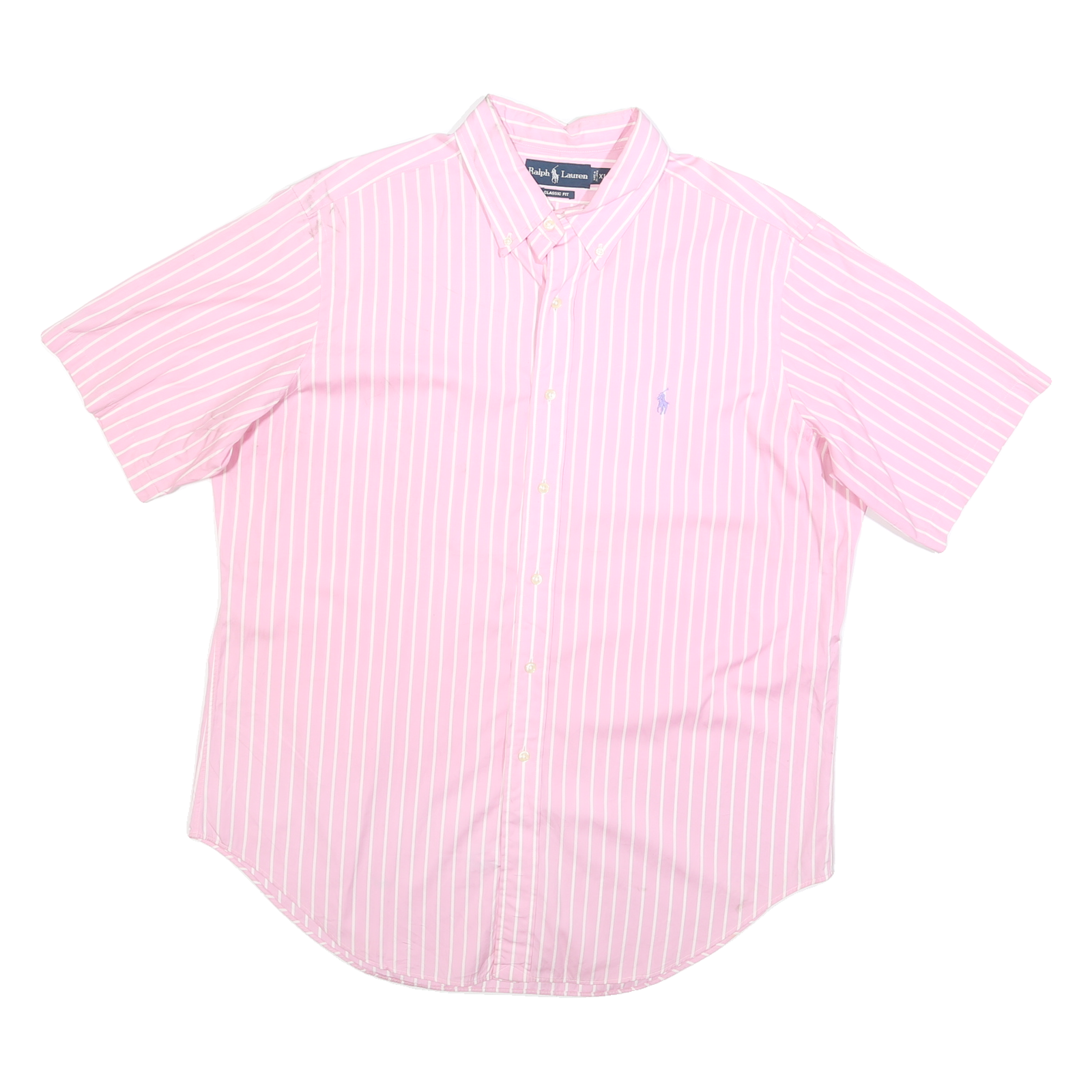 RALPH LAUREN Mens Pink & White Striped Shirt XXS Button-Down Short Sleeve Cotton