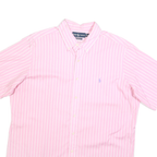 RALPH LAUREN Mens Pink & White Striped Shirt XXS Button-Down Short Sleeve Cotton