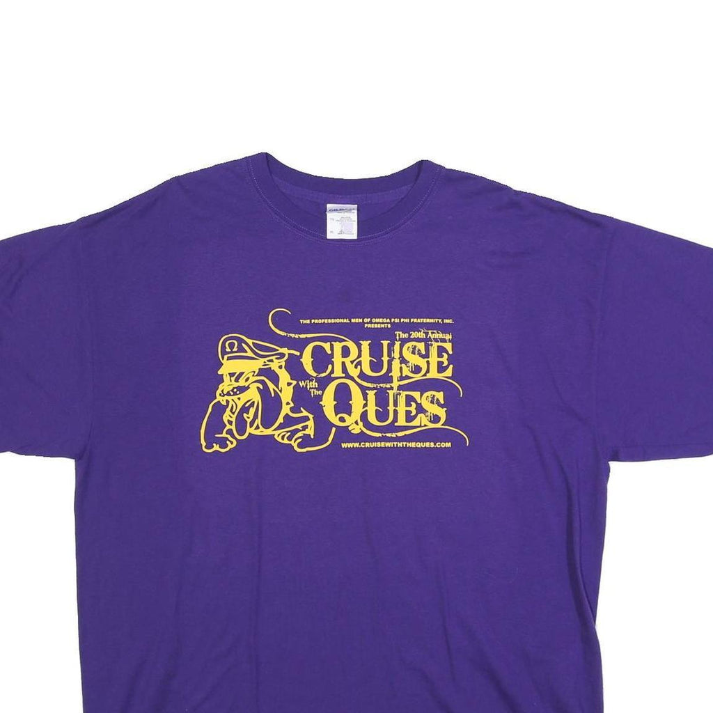 GILDAN Mens Purple & Yellow Cruise Ques Graphic T-Shirt XL Short Sleeve Crew