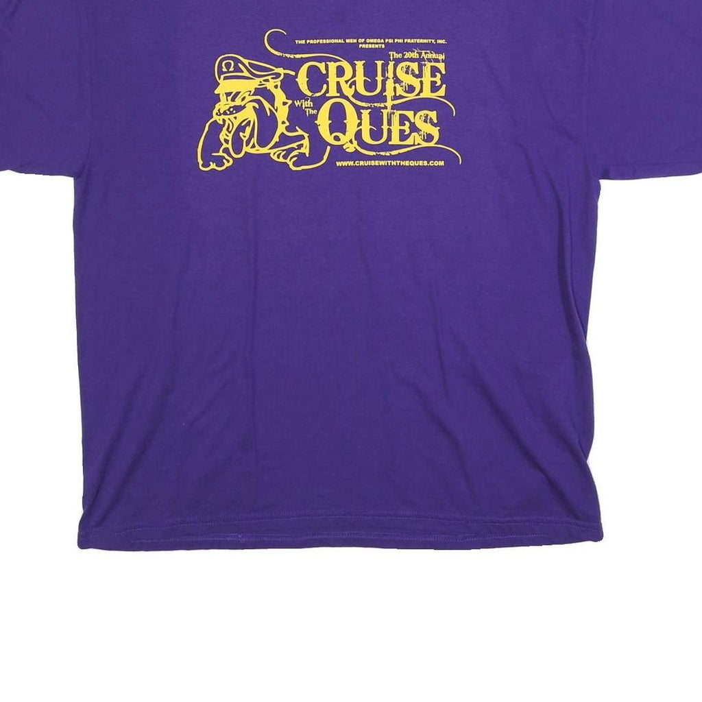 GILDAN Mens Purple & Yellow Cruise Ques Graphic T-Shirt XL Short Sleeve Crew
