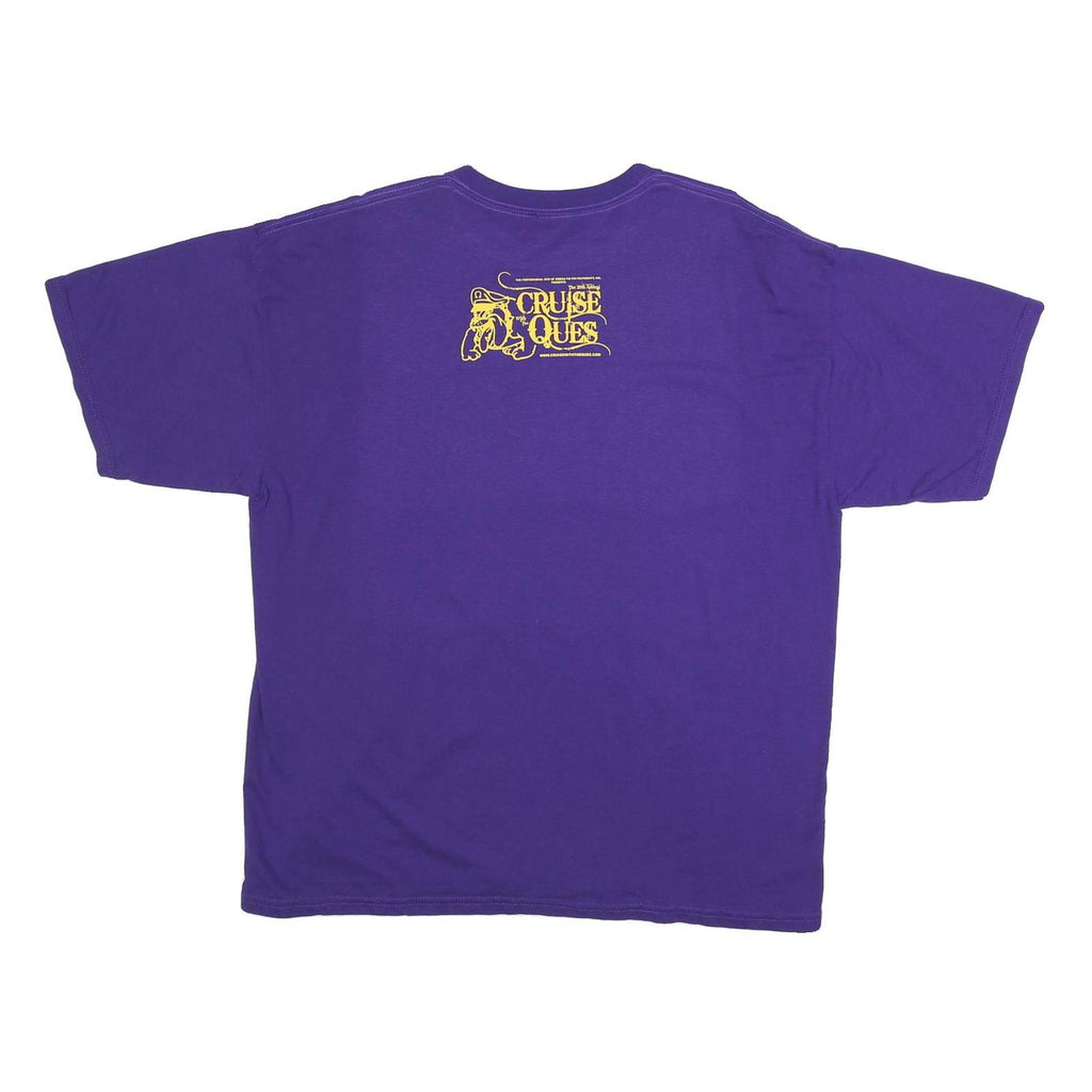 GILDAN Mens Purple & Yellow Cruise Ques Graphic T-Shirt XL Short Sleeve Crew