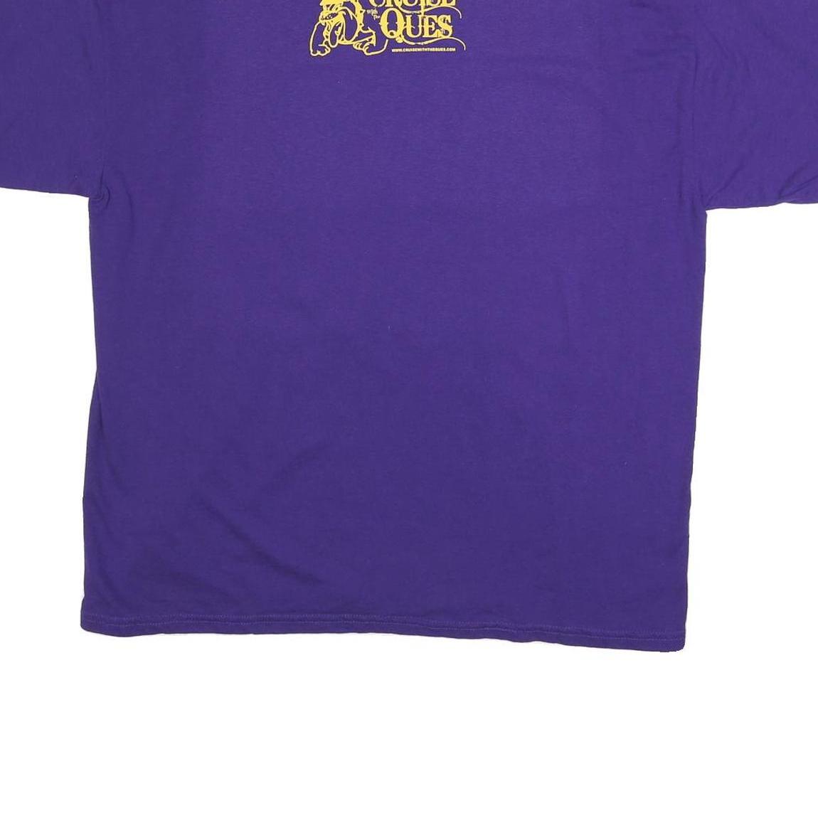 GILDAN Mens Purple & Yellow Cruise Ques Graphic T-Shirt XL Short Sleeve Crew